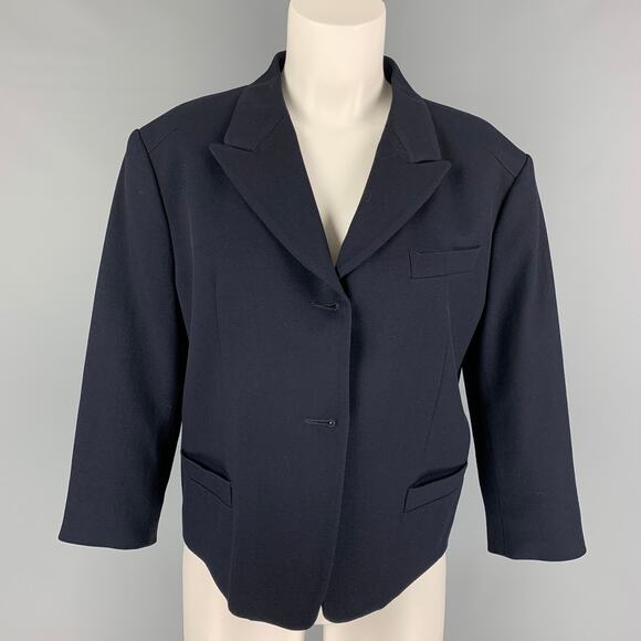 DRIES VAN NOTEN Size 8 Navy Wool Blend Peak Lapel Jacket - Picture 1 of 1